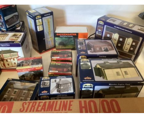 Very Large collection of Model railways interest boxed buildings and fittings and long boxed track in original vintage boxes 