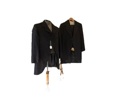 An early 20th century morning suit to include waistcoat and fishtail back trousers 34 inch/ 86 cm waist, a similar coat plus 