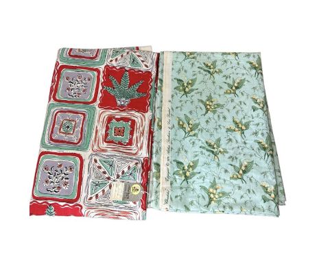 Two lengths of vintage fabric, the first, 4 yards of 1950s linen style fabric (feels like rayon) with its orignal shop tag "a