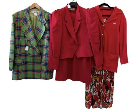 vintage fashion to include a red mansfield suit with gigot sleeves, a brightly coloured Jean Marc Philippe check jacket, an a