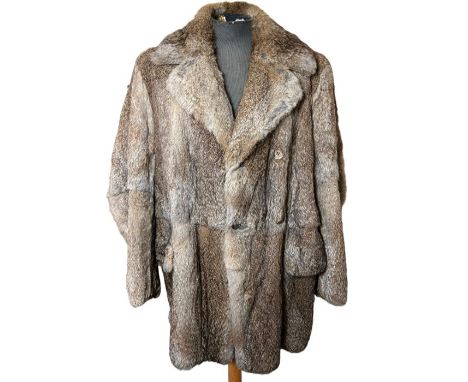 men's rabbit fur 3/4 length coat C1970s. M-L  48 inch/122 cm around the chest(1)good, supple condition, the lining has some r