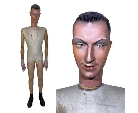 A rare 1930s male mannequin by French model makers Fery Boudrot, The production number 389 is on the back of his neck. The ma