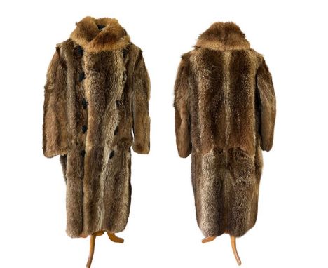 An iconic 1920s college boy or pimp  raccoon fur coat with double breasted toggle fastening. S-M mens, measures 46 inches/ 11