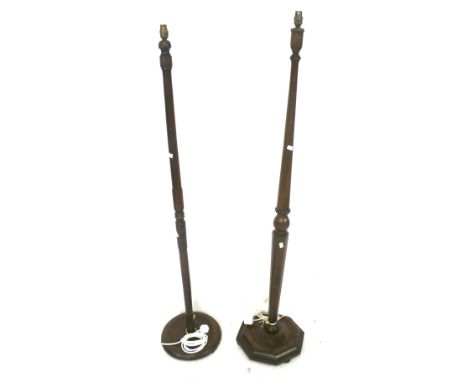 Two vintage wooden standard lamps. 152cm