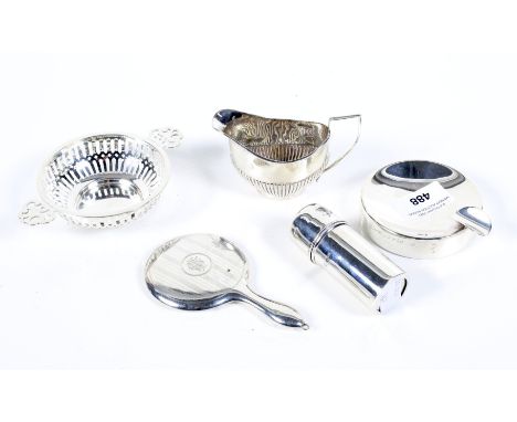 A collection of small silver collectables. Including an engine-turned silver mounted miniature round hand mirror. Hallmarks f