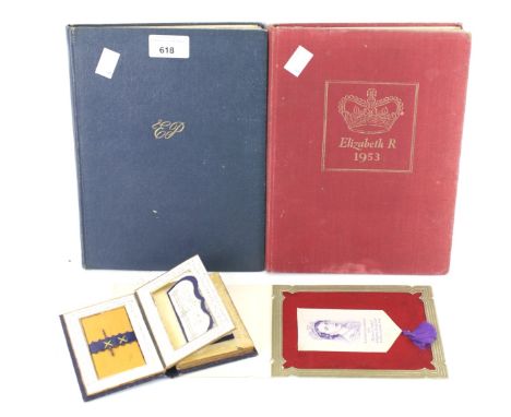 Four 20th century Royal Family related books, a tassel of Lullingstone silk featuring Queen Elizabeth II. The needle case mod
