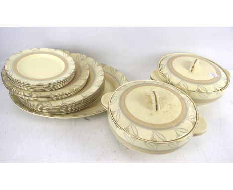 A Pountney & Co. Ltd, Bristol pottery 'Amberone' Art Deco dinner service. Including two vegetable tureens with covers, etc. M