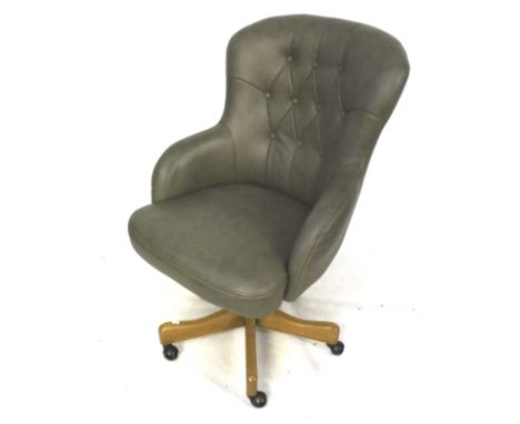 Grey leather executive high button back office chair. H108cm