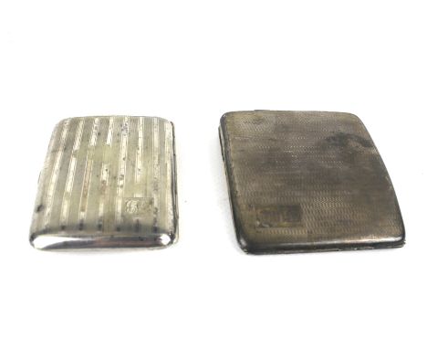 Two concave-rectangular cigarette cases. Comprising; one silver with all-over engine turned decoration and a rectangular rese