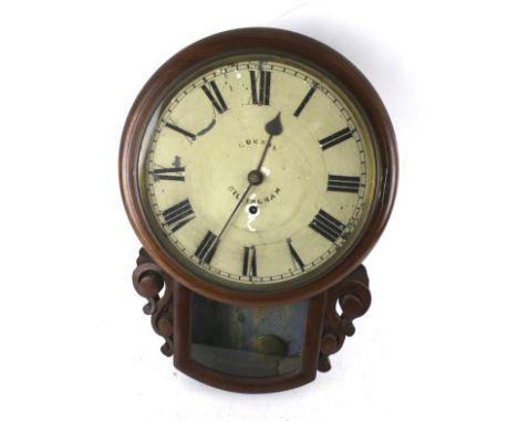 A vintage mahogany veneer pendulum wall clock. With Roman numerals. H52cm