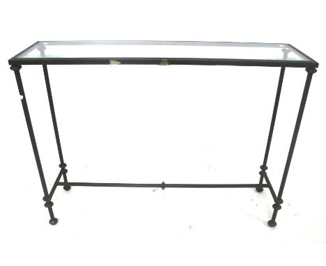 A contemporary metal framed and glass topped console table. H89cm x W120cm x D32cm