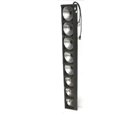 A vintage Strand Electric large stage theatre lights unit. Consisting of eight flood lights. 240v.  L183cm x D22cm x H24cm