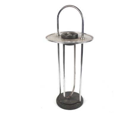 An Art Deco smoker's chrome table with built in Bakelite ashtray. Possibly designed by Eileen Gray, H70cm