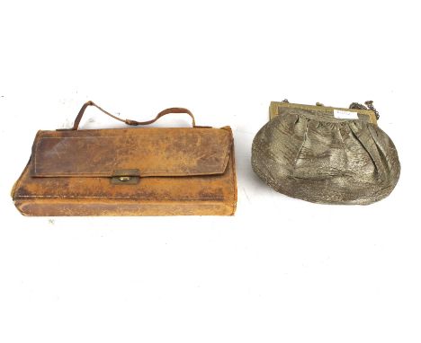 A vintage manicure set and a small clutch evening bag. The travelling manicure set in a silk lined leather case, 21cm x 10cm.