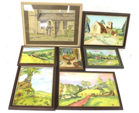 M Vele - a collection of seven assorted pictures. Including acrylic and oil, etc. Max. 42cm x 30cm