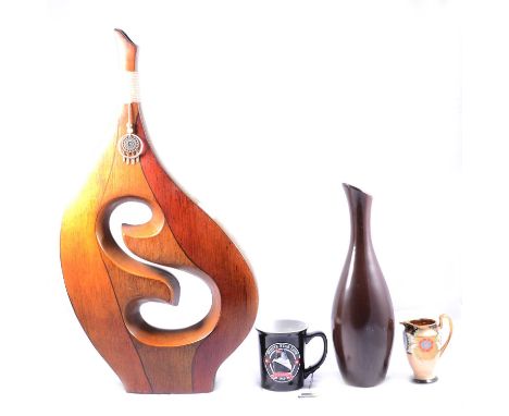 Miscellaneous modern decorative items including asymmetrical vase with pierced body, 65cm, two similar pottery vases, Greek m