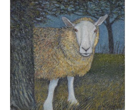 Bill Yardley,Portrait of a Ewe,acrylic on canvas, signed, labelled on the reverse,20x20cm.
