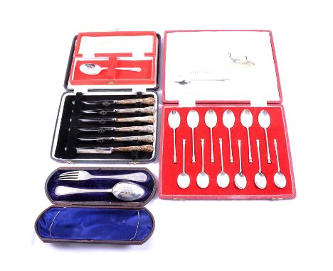 A set of six silver teaspoons and silver coffee spoons, Francis Howard Ltd, Sheffield 1966, cased; a Victorian silver spoon a