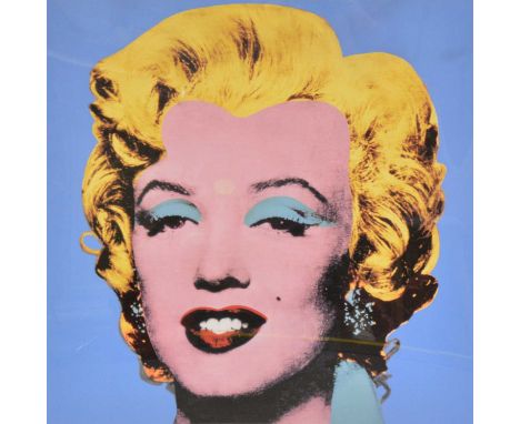 After Andy Warhol, Marilyn Monroe, sky blue ground, framed modern print,image 64x64cm, mounted and framed.