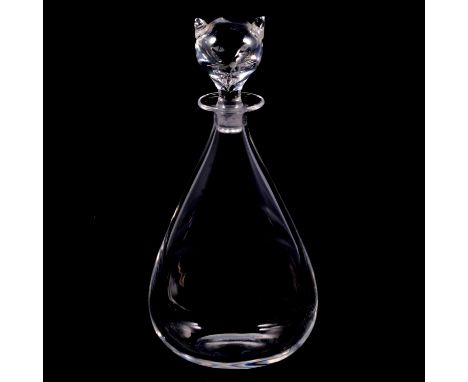 Sven Palmqvist for Orrefors, a 'Cat' carafe/ decanter, model 3621, 1960s, etched stopper with a cat's face, 26cm.