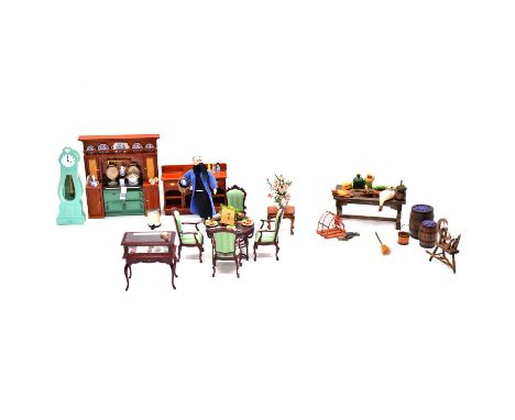 1/12 scale dolls house furniture, kitchen, pantry and dining room, including Bespaq and Heidi Ott custom figure