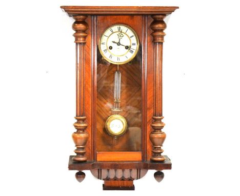 Vienna type wall clock, walnut and glazed case, circular dial marked for Gustav Becker, the movement striking on a gong, 65cm