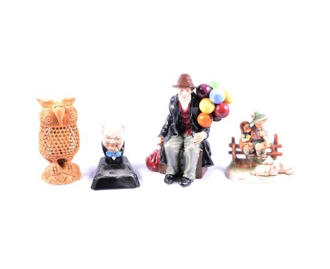 Collection of assorted ceramic figurines including Royal Doulton 'The Balloon Man' HN1954, novelty ashtray modelled with bust