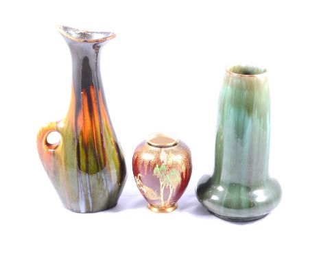 Collection of 20th century decorative pottery including a Carlton Ware Rouge Royale vase of footed conical form, 17.5cm, anot