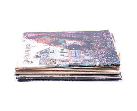 Eleven Led Zeppelin and Black Sabbath vinyl LP records, including 'The song remains the same'; 'Presence'; 'Live at last'; 'B