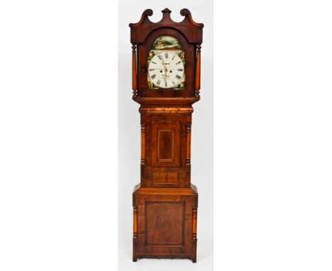 VICTORIAN INLAID MAHOGANY LONGCASE CLOCK
maker John Taylor of Morpeth, the arched enamel 13-inch dial above a wide trunk with