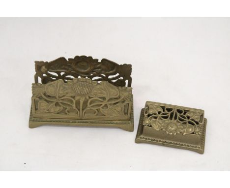 A VINTAGE ART NOUVEAU LETTER RACK PLUS MATCHING STAMP HOLDER 