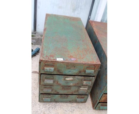A VINTAGE METAL FOUR DRAWER CABINET WITH INDIVIUAL INTERNAL SECTIONS 