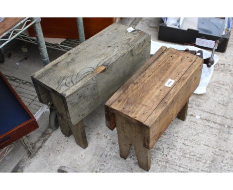 TWO VINTAGE STYLE WOODEN STOOLS 