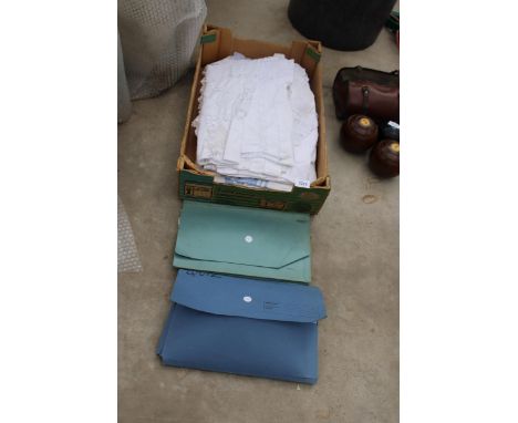 AN ASSORTMENT OF LACE AND LINEN AND VINTAGE EPHEMERA ETC 