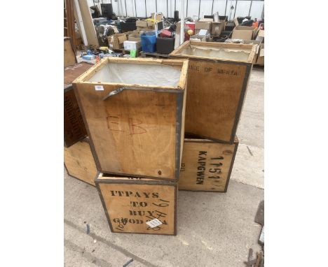 FOUR VINTAGE WOODEN TEA CHESTS 