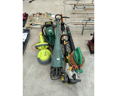FIVE GARDEN POWER TOOLS TO INCLUDE A RYOBI PETROL LONG REACH HEDGE TRIMMER AND A GARDENLINE PETROL CHAINSAW ETC 