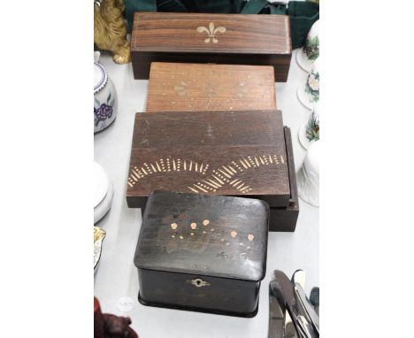 FOUR VINTAGE BOXES TO INCLUDE A VINTAGE ORIENTAL TEA CADDY 