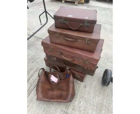 FIVE VINTAGE LEATHER TRAVEL CASES AND A LEATHER BAG 