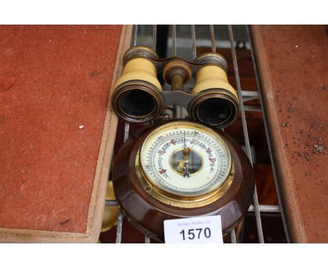 A SMALL BAROMETER AND A PAIR OF THEATRE BINOCULARS 