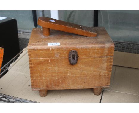 A VINTAGE WOODEN SHOE SHINE BOX 