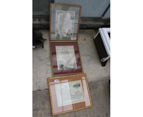 THREE VINTAGE FRAMED MAPS TO INCLUDE BEDFORDSHIRE AND BERKSHIRE ETC 