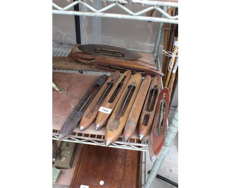 NINE VINTAGE WOODEN LOOM BOBBINS 