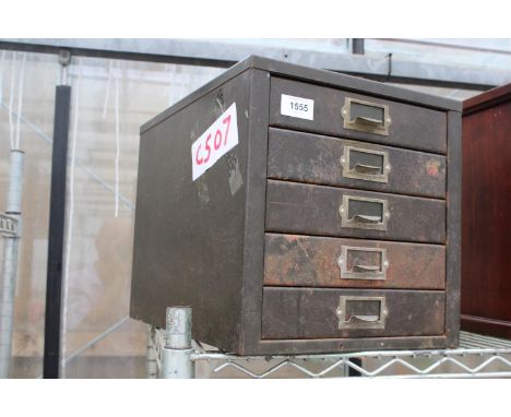 A VINTAGE MINIATURE FIVE DRAWER MATTHEWWS FILING CABINET 