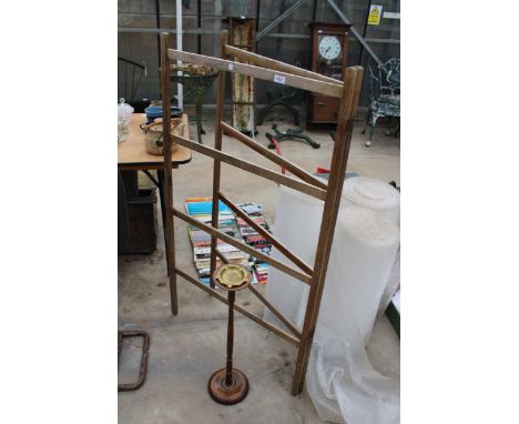 A VINTAGE WODEN CLOTHES AIRER AND A SMOKERS STAND 