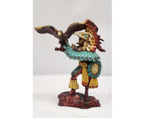 AN AZTEC FIGURE WITH SEMI-PRECIOUS STONES 