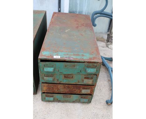 A VINTAGE METAL FOUR DRAWER CABINET WITH INDIVIUAL INTERNAL SECTIONS 