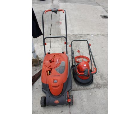 TWO FLYMO ELECTRIC LAWN MOWERS TO INCLUDE A ROLLER COMPACT 4000 ETC 