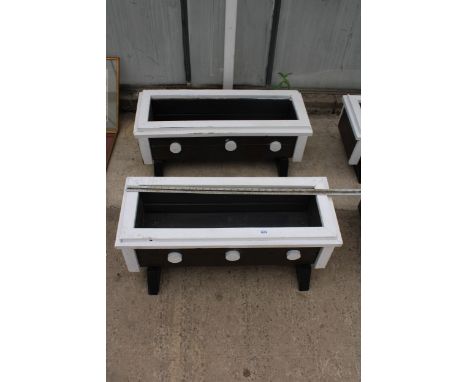 A PAIR OF SMALL WOODEN TROUGH PLANTERS 
