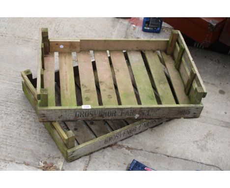 TWO VINTAGE WOODEN MONOGRAMED POTATO SPRITTING BOXES 