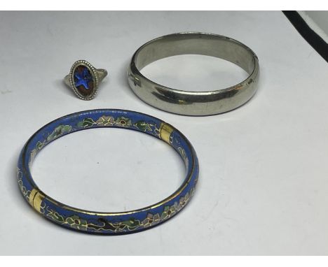 TWO BANGLES AND A SILVER RING 